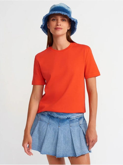 Camiseta de algodón para mujer con cuello redondo dilvin - Kiabi