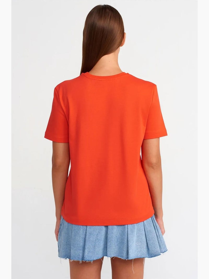 Camiseta de algodón para mujer con cuello redondo dilvin Naranja - Kiabi