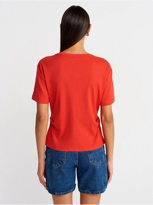 Camiseta de algodón para mujer con cuello redondo y abertura dilvin - Kiabi