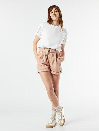 Camiseta de algodón para mujer con cuello redondo y manga corta