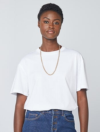 Camiseta de algodón para mujer con cuello redondo y manga corta