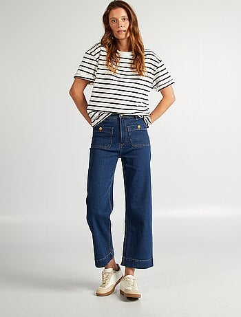 Camiseta de algodón para mujer con cuello redondo y manga corta