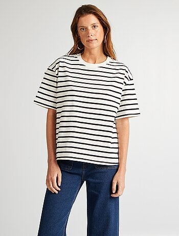 Camiseta de algodón para mujer con cuello redondo y manga corta