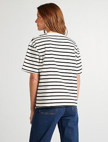 Camiseta de algodón para mujer con cuello redondo y manga corta