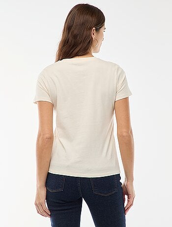 Camiseta de algodón para mujer con cuello redondo y manga corta
