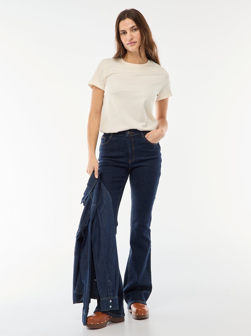 Camiseta de algodón para mujer con cuello redondo y manga corta Crudo - Kiabi