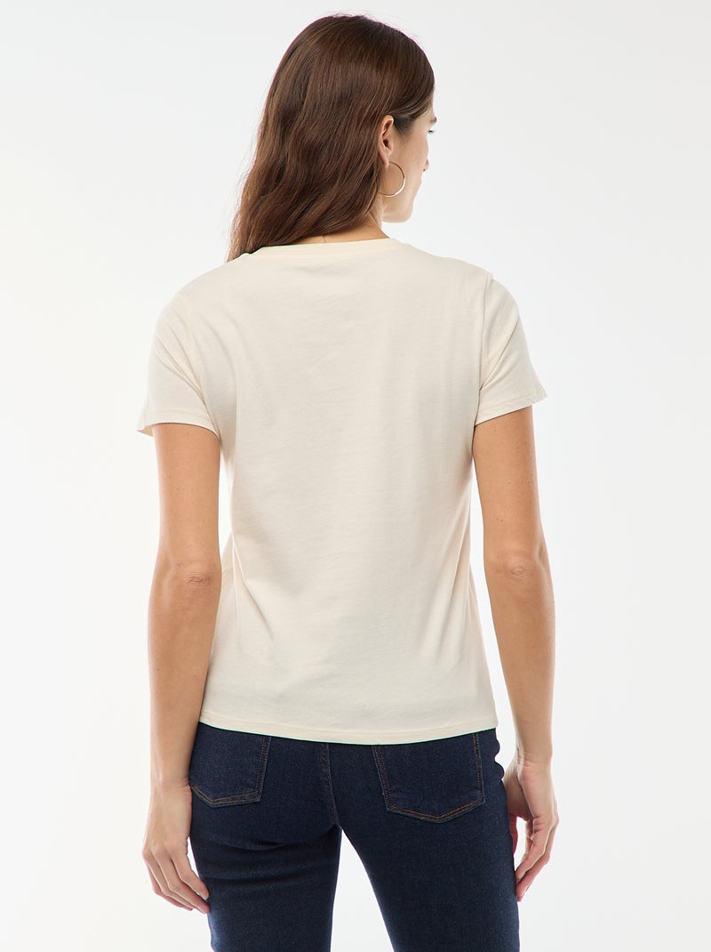 Camiseta de algodón para mujer con cuello redondo y manga corta Crudo - Kiabi