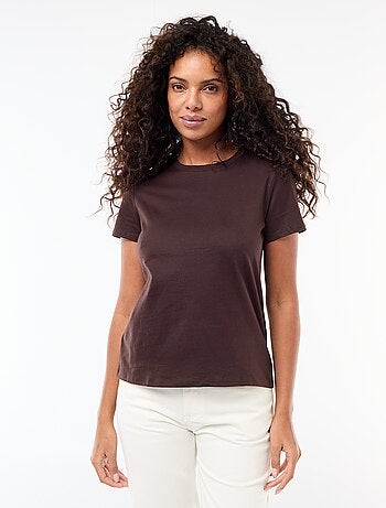 Camiseta de algodón para mujer con cuello redondo y manga corta