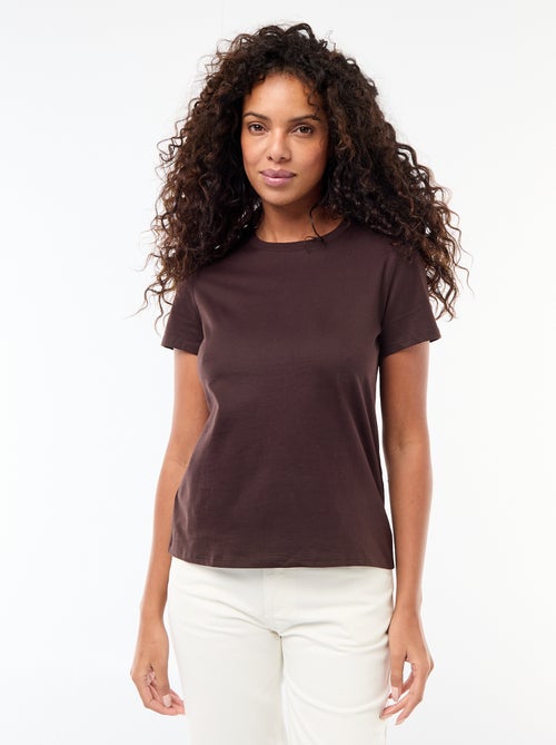 Camiseta de algodón para mujer con cuello redondo y manga corta - Kiabi Camiseta de algodón para mujer con cuello redondo y manga corta - Kiabi