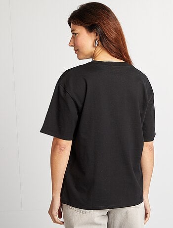 Camiseta de algodón para mujer con cuello redondo y manga corta