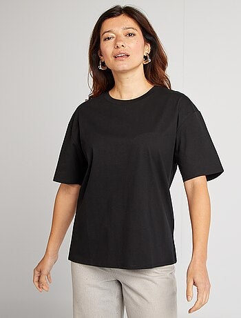 Camiseta de algodón para mujer con cuello redondo y manga corta