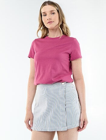 Camiseta de algodón para mujer con cuello redondo y manga corta