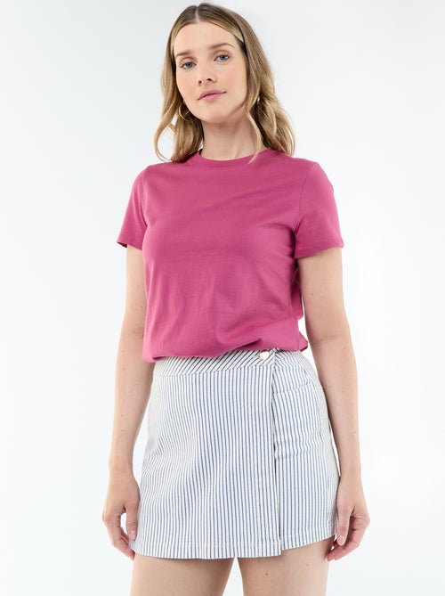 Camiseta de algodón para mujer con cuello redondo y manga corta - Kiabi Camiseta de algodón para mujer con cuello redondo y manga corta - Kiabi