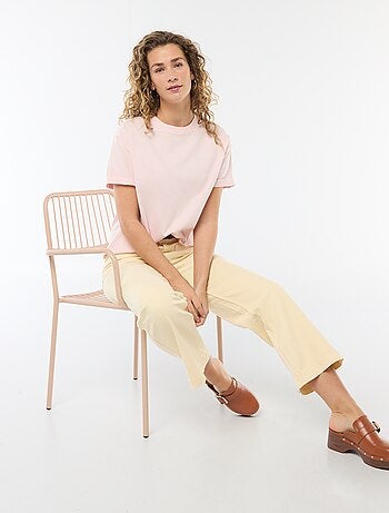 Camiseta de algodón para mujer con cuello redondo y manga corta