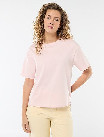 Camiseta de algodón para mujer con cuello redondo y manga corta