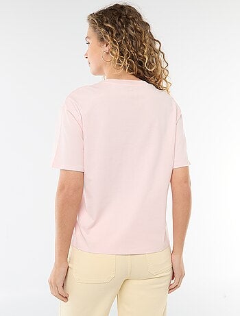 Camiseta de algodón para mujer con cuello redondo y manga corta