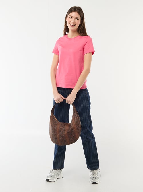 Camiseta de algodón para mujer con cuello redondo y manga corta - Kiabi