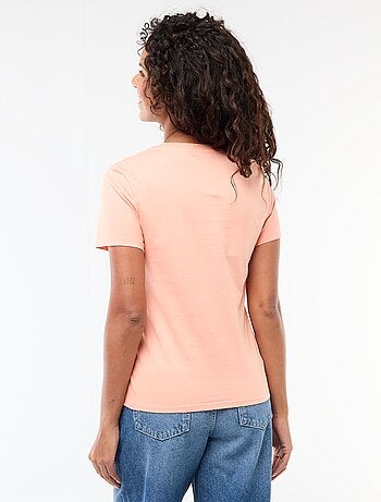 Camiseta de algodón para mujer con cuello redondo y manga corta