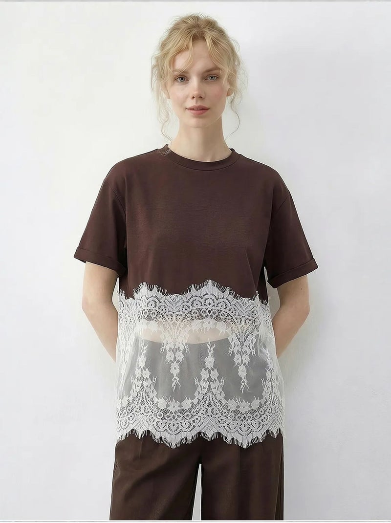 Camiseta de algodón para mujer lucci Marrón chocolate - Kiabi
