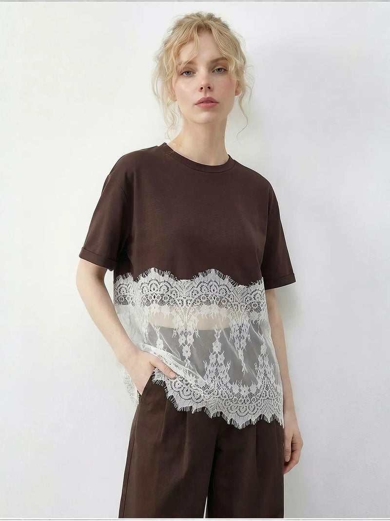 Camiseta de algodón para mujer lucci Marrón chocolate - Kiabi