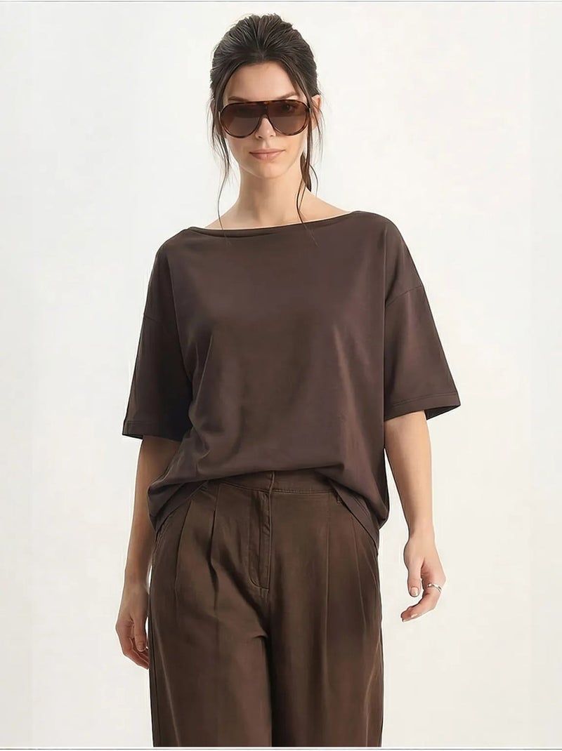 Camiseta de algodón para mujer lucci Marrón - Kiabi