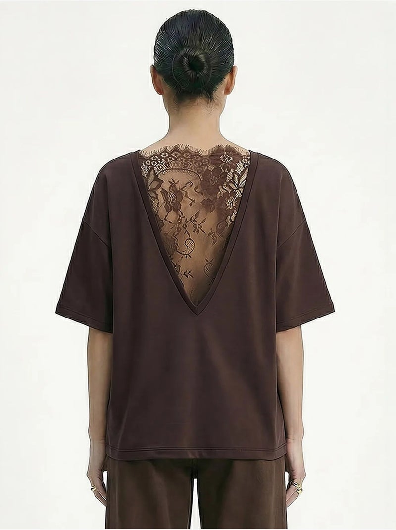 Camiseta de algodón para mujer lucci Marrón - Kiabi