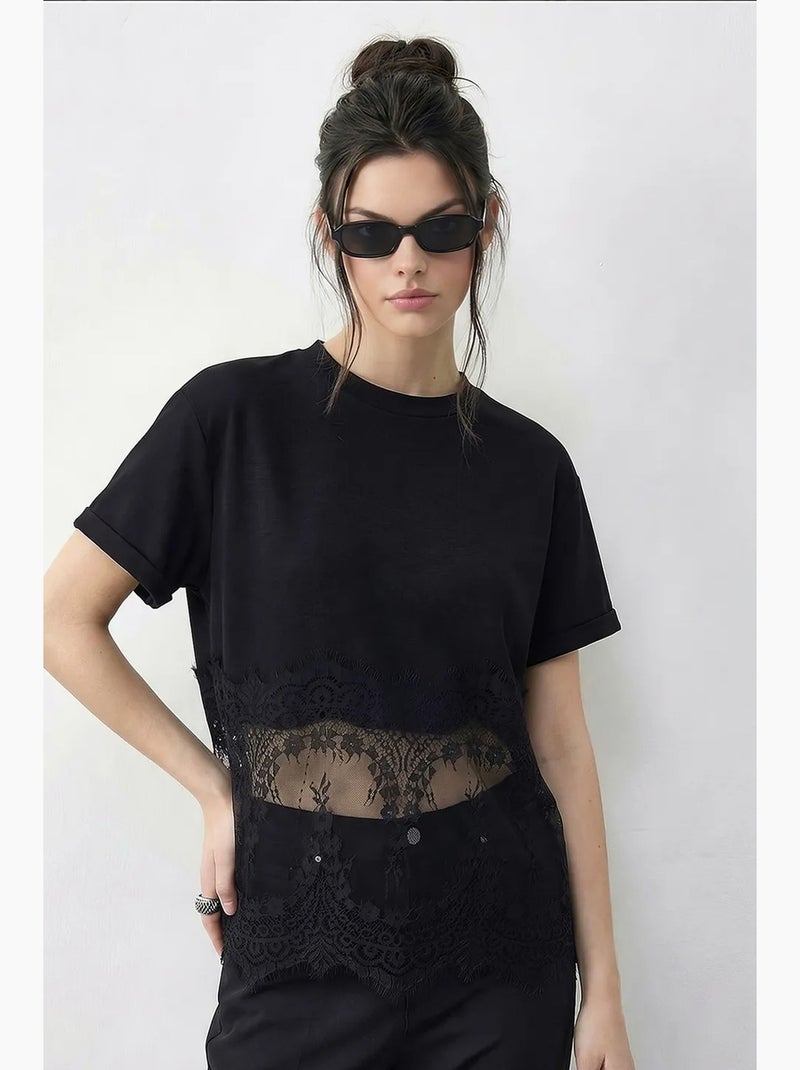 Camiseta de algodón para mujer lucci Negro - Kiabi