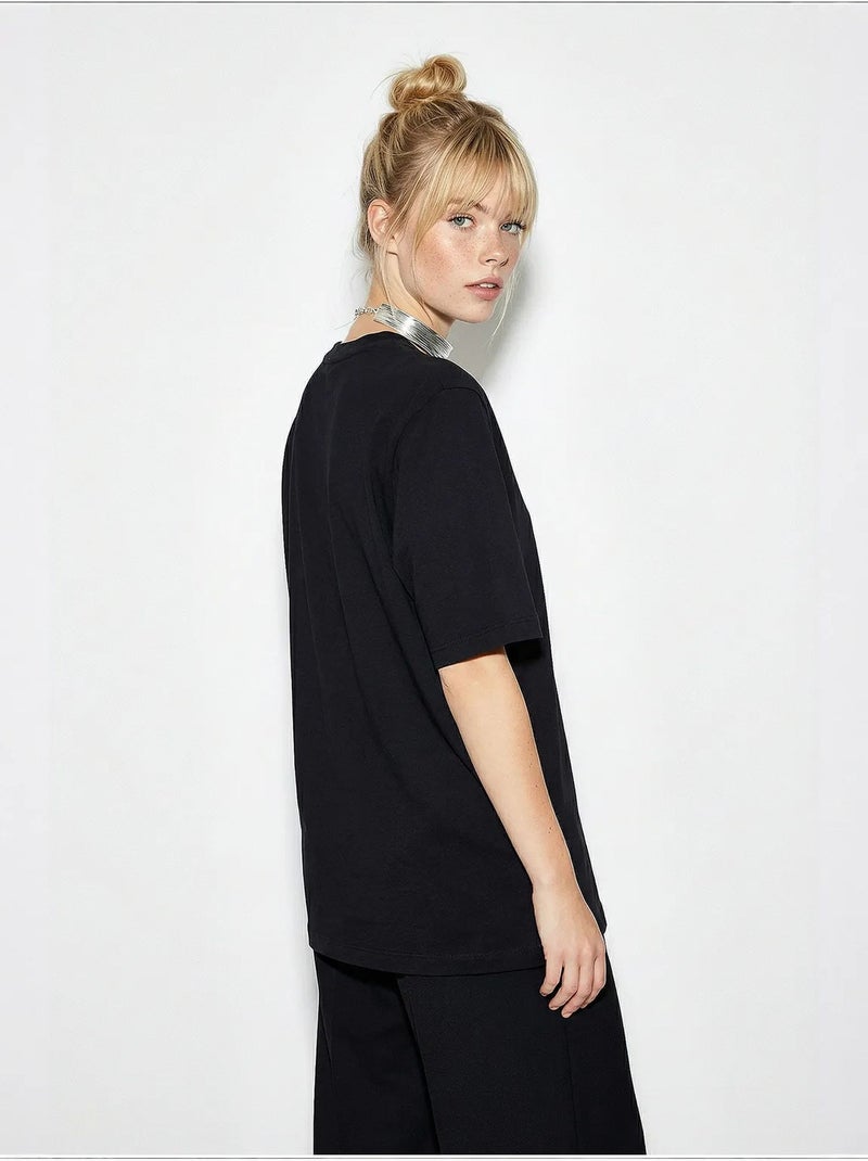 Camiseta de algodón para mujer lucci Negro - Kiabi
