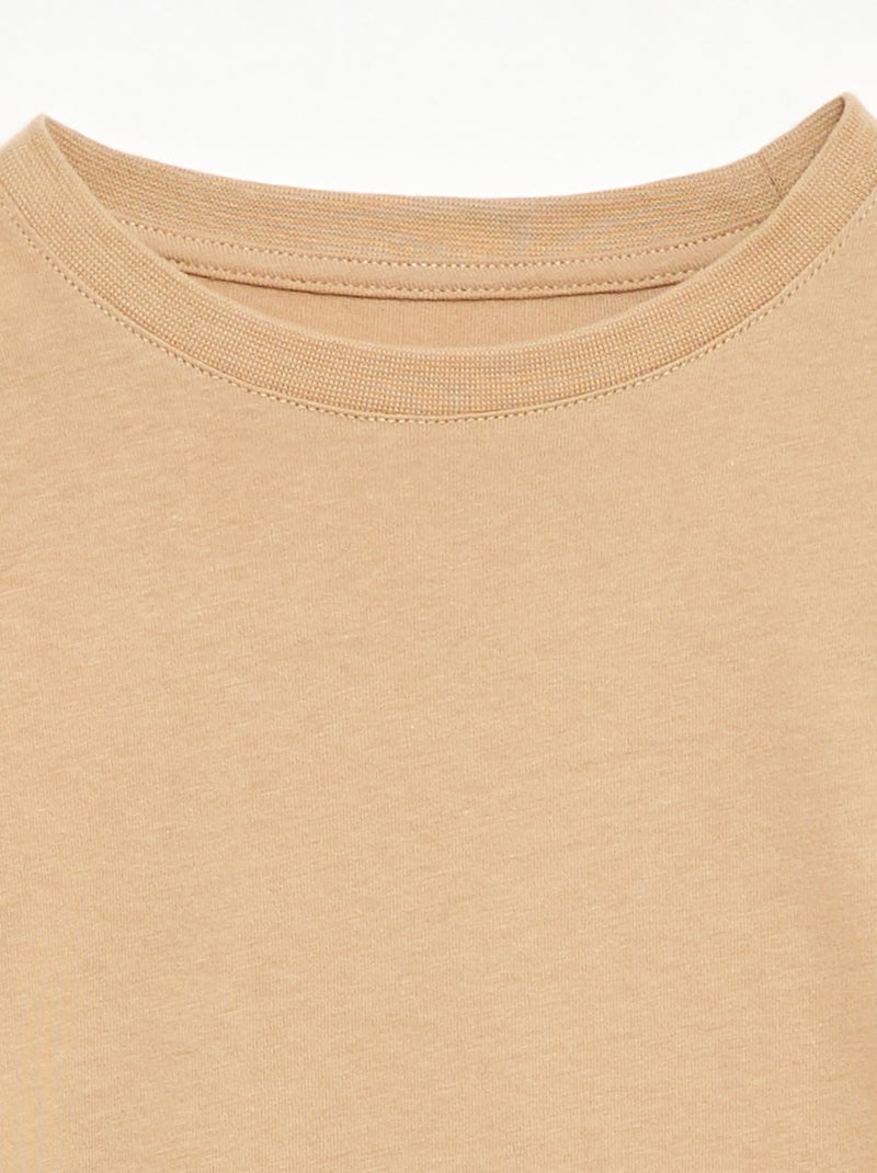 Camiseta de algodón piqué de manga corta Beige - Kiabi