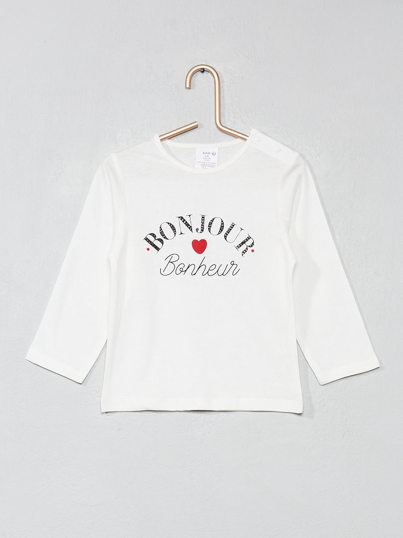 Camiseta de algodón puro con mensaje BLANCO - Kiabi