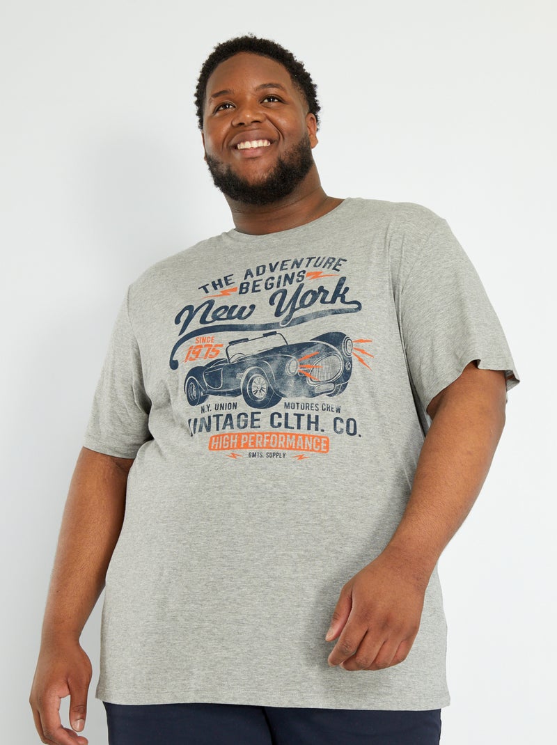 Camiseta de algodón puro gris chiné - Kiabi