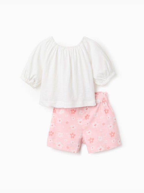 Camiseta de algodón + shorts con estampado floral - Kiabi Camiseta de algodón + shorts con estampado floral - Kiabi