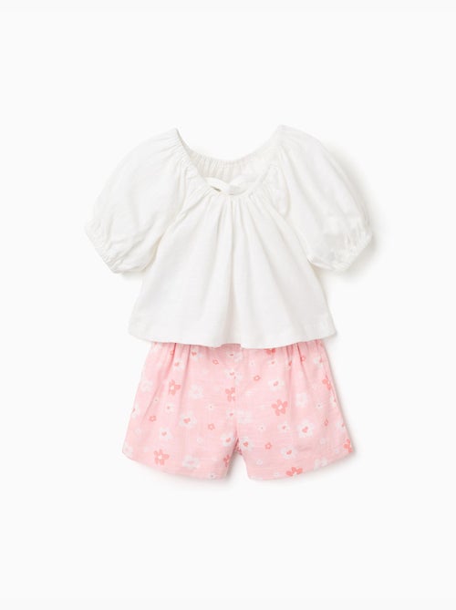 Camiseta de algodón + shorts con estampado floral - Kiabi Camiseta de algodón + shorts con estampado floral - Kiabi
