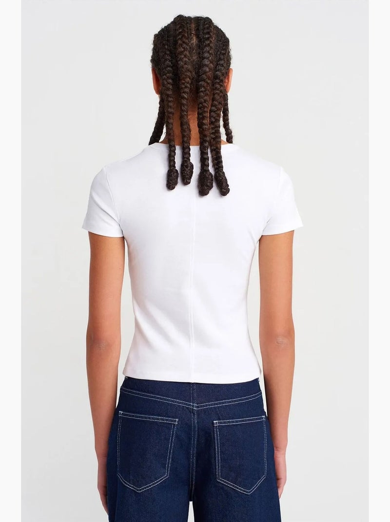 Camiseta de algodón slim fit con cuello de pico dilvin Blanco - Kiabi