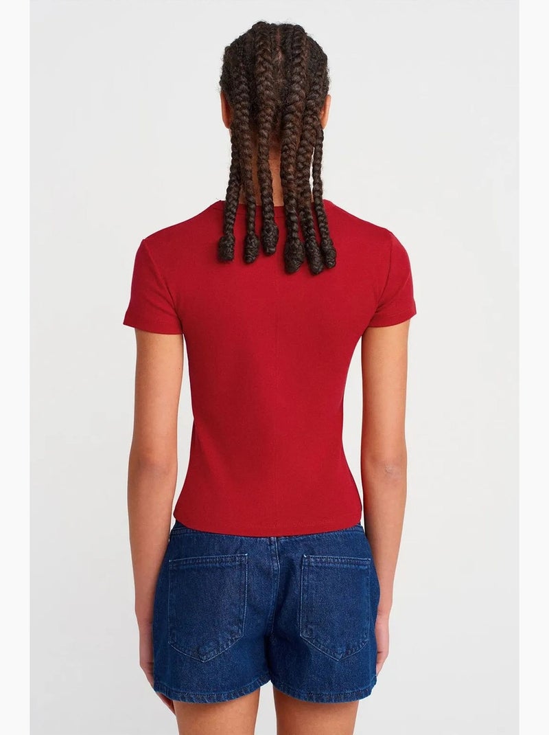 Camiseta de algodón slim fit con cuello de pico dilvin Rojo - Kiabi