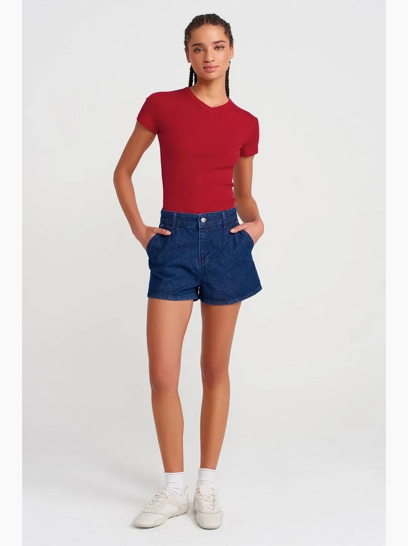 Camiseta de algodón slim fit con cuello de pico dilvin Rojo - Kiabi