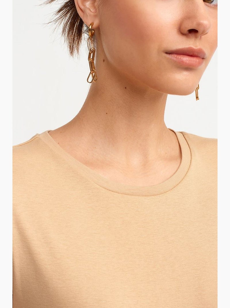 Camiseta de algodón slim fit con cuello redondo dilvin Beige arcilla - Kiabi
