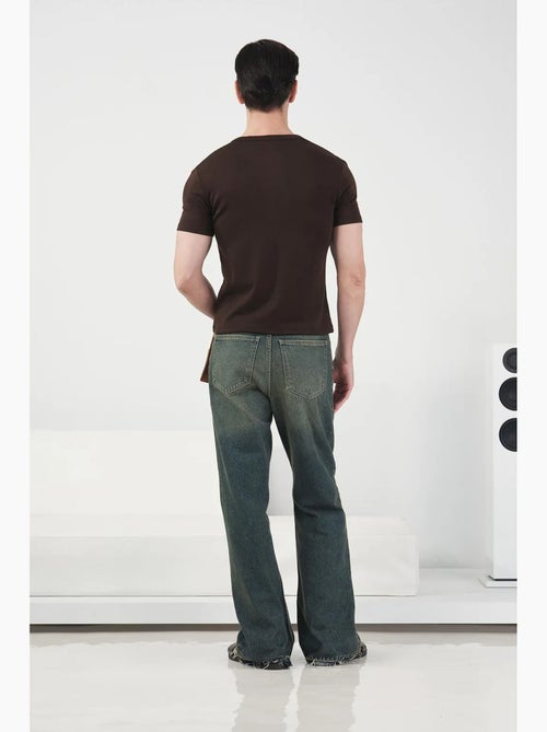 Camiseta de algodón slim fit de cuello redondo con detalle de botones giesto - Kiabi Camiseta de algodón slim fit de cuello redondo con detalle de botones giesto - Kiabi