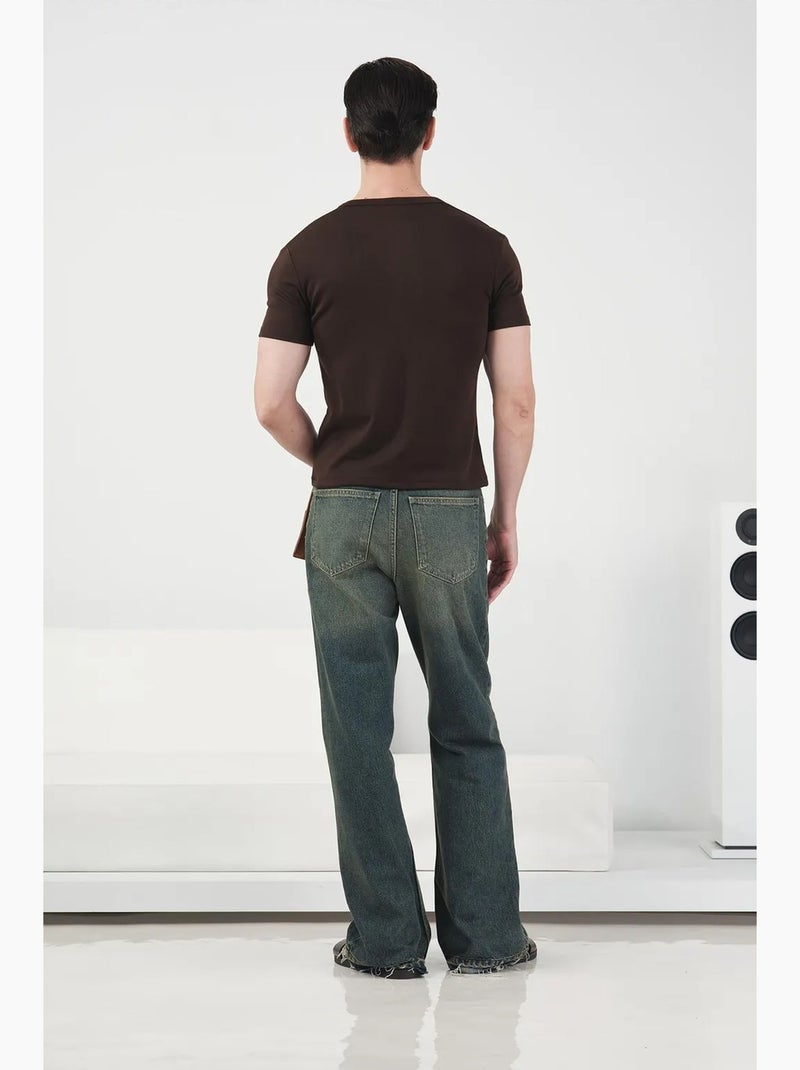 Camiseta de algodón slim fit de cuello redondo con detalle de botones giesto Marrón - Kiabi
