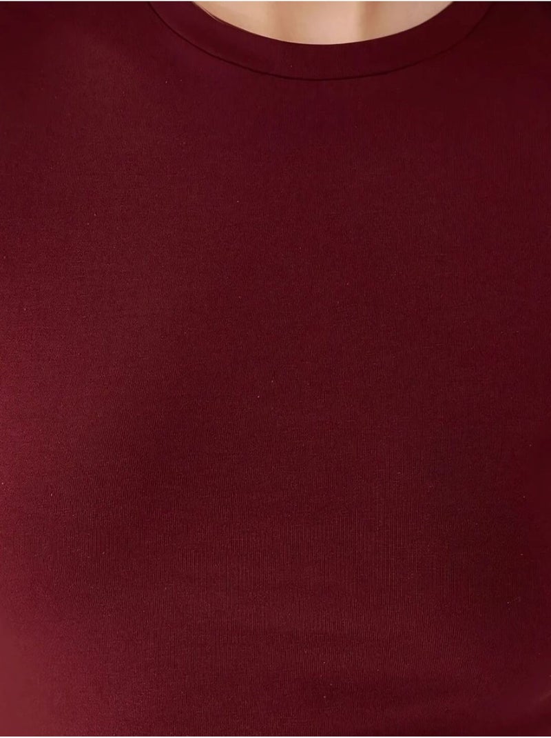 Camiseta de algodón suave al tacto y cuello redondo de corte entallado hiccup Rojo burdeos - Kiabi