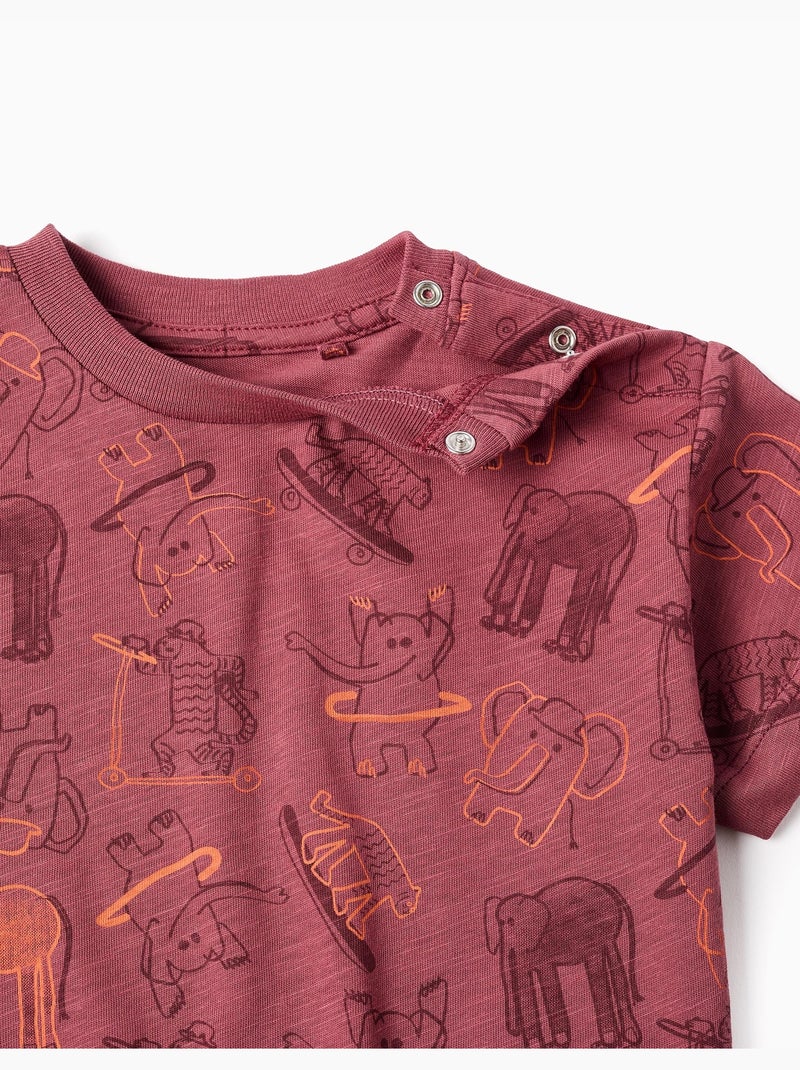 Camiseta de algodón y pantalón corto con motivo de animales Marrón - Kiabi