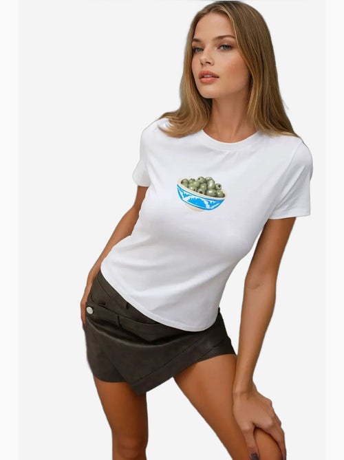 Camiseta de bebé estampada con cuello redondo y corte entallado hiccup - Kiabi Camiseta de bebé estampada con cuello redondo y corte entallado hiccup - Kiabi