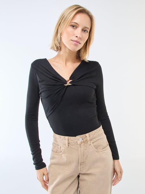 Camiseta de canalé con bisutería fantasía en la parte delantera - Kiabi