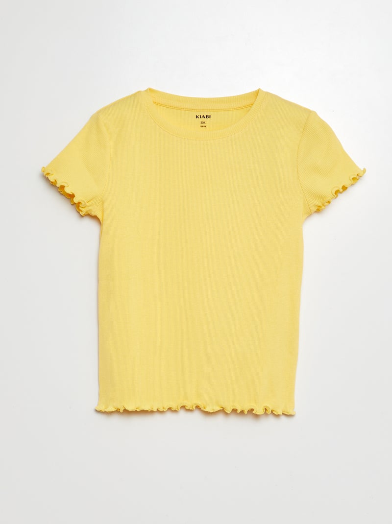 Camiseta de canalé con bordes ondulados amarillo - Kiabi