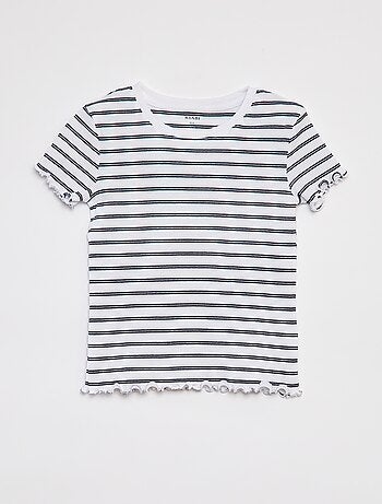Camiseta de canalé con bordes ondulados y estampados