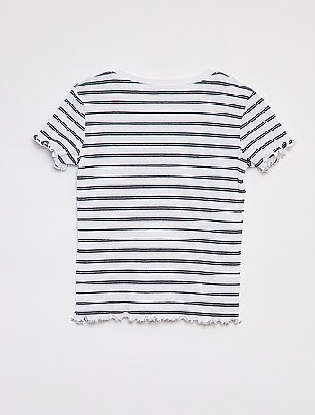 Camiseta de canalé con bordes ondulados y estampados