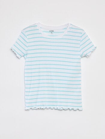 Camiseta de canalé con bordes ondulados y estampados