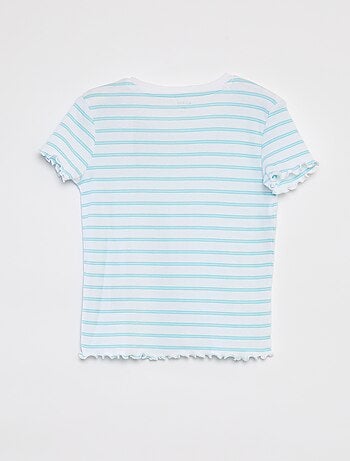 Camiseta de canalé con bordes ondulados y estampados