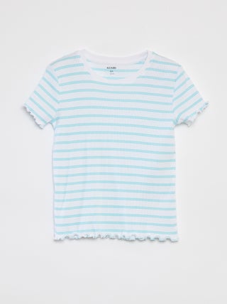 Camiseta de canalé con bordes ondulados y estampados