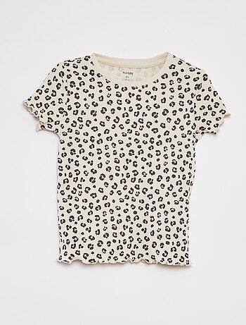 Camiseta de canalé con bordes ondulados y estampados